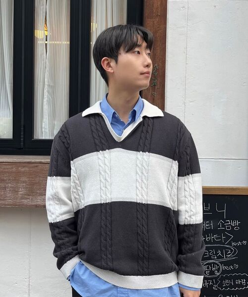 NONBLANK(ノンブランク)の「ストライプカラー ニット_GREY(ニット/セーター・メンズ・グレー・MEDIUM/LARGE/X-LARGE)」の11枚目の写真