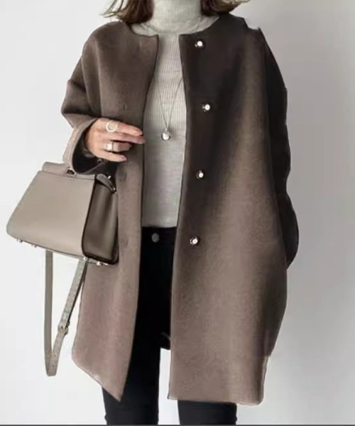 Flugge(フラッジー)の「ノーカラーシンプルコート(その他アウター・レディース・ブラック/アイボリー/ブラウン・LARGE/MEDIUM)」の3枚目の写真