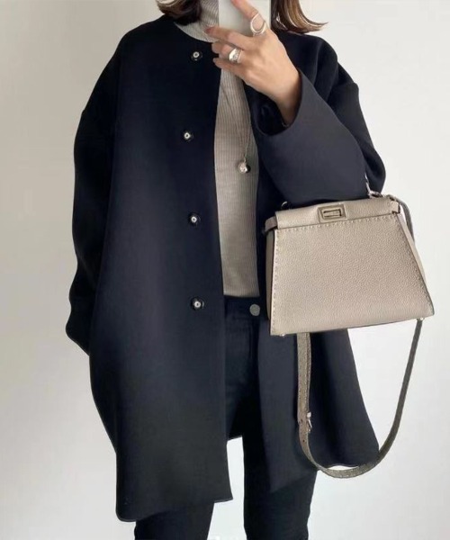 Flugge(フラッジー)の「ノーカラーシンプルコート(その他アウター・レディース・ブラック/アイボリー/ブラウン・LARGE/MEDIUM)」の4枚目の写真