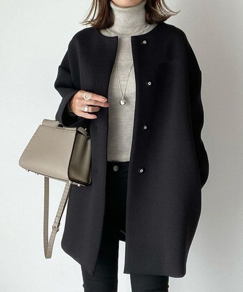 Flugge(フラッジー)の「ノーカラーシンプルコート(その他アウター・レディース・ブラック/アイボリー/ブラウン・LARGE/MEDIUM)」の5枚目の写真