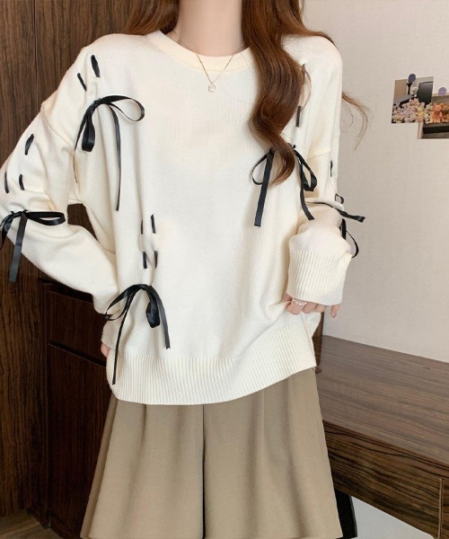 Flugge(フラッジー)の「ランダムリボンニット(ニット/セーター・レディース・グレー/ホワイト・FREE)」の11枚目の写真