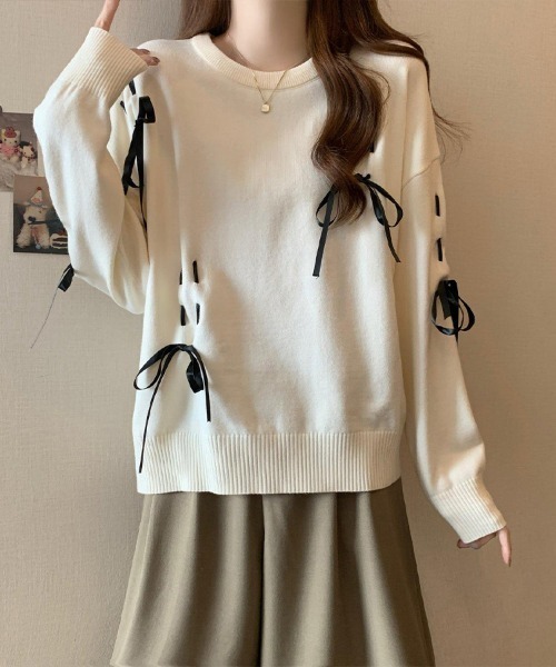 Flugge(フラッジー)の「ランダムリボンニット(ニット/セーター・レディース・グレー/ホワイト・FREE)」の18枚目の写真