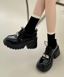 パテント調 ひねり金具 レースアップ 厚底 シューズ