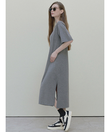 Dart Sleeve Logo Long Dress - charcoal
