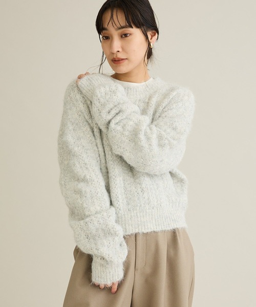 CRAFT STANDARD BOUTIQUE(クラフトスタンダードブティック)の「シャーリングスリーブニットプルオーバー(ニット/セーター・レディース・ブラウン/チャコールグレー/ホワイト系その他・FREE)」の1枚目の写真