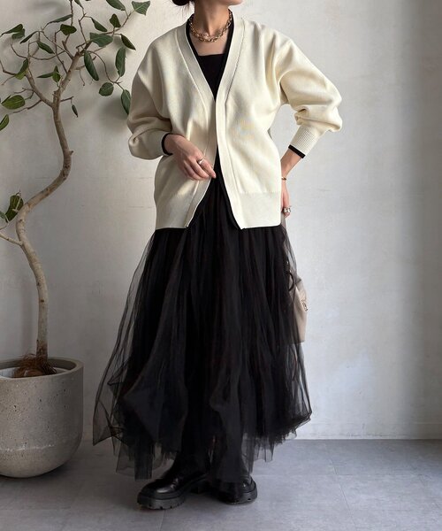 DouDou（ドゥドゥ）の「バイカラーVカーディガン（カーディガン/ボレロ・レディース・キャメル/アイボリー・FREE）」の5枚目の写真