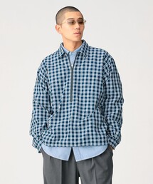 チェック ハーフジップ プルオーバーシャツ【ワイドフィット】