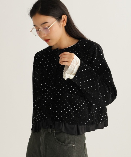 studio CLIP（スタディオクリップ）の「【daily CLIP】キラキラジャケット（ノーカラージャケット・レディース・ブラウン/ブラック・FREE）」の2枚目の写真