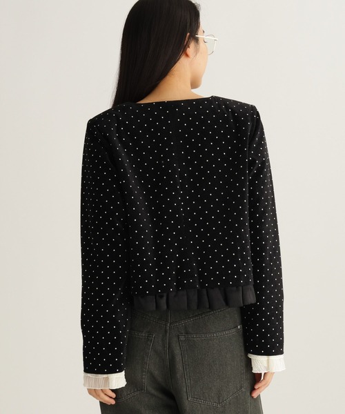 studio CLIP（スタディオクリップ）の「【daily CLIP】キラキラジャケット（ノーカラージャケット・レディース・ブラウン/ブラック・FREE）」の4枚目の写真