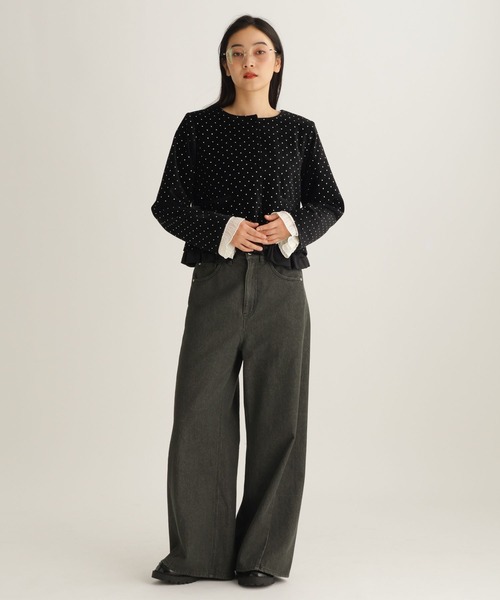 studio CLIP（スタディオクリップ）の「【daily CLIP】キラキラジャケット（ノーカラージャケット・レディース・ブラウン/ブラック・FREE）」の5枚目の写真