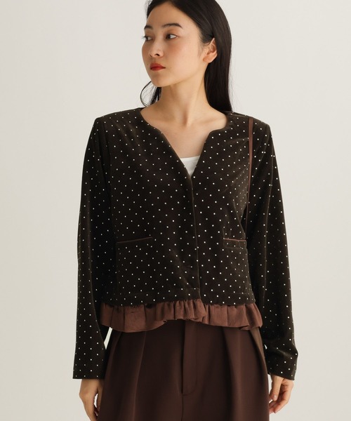 studio CLIP（スタディオクリップ）の「【daily CLIP】キラキラジャケット（ノーカラージャケット・レディース・ブラウン/ブラック・FREE）」の12枚目の写真