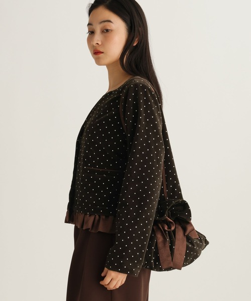 studio CLIP（スタディオクリップ）の「【daily CLIP】キラキラジャケット（ノーカラージャケット・レディース・ブラウン/ブラック・FREE）」の13枚目の写真