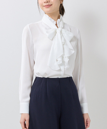NARACAMICIE | 【NARACAMICIE】シャドウストライプフリル長袖ボウタイブラウス(シャツ/ブラウス)