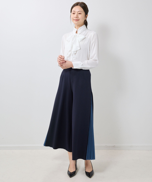 NARACAMICIE（ナラカミーチェ）の「【NARACAMICIE】シャドウストライプフリル長袖ボウタイブラウス（シャツ/ブラウス・レディース・ホワイト/ピンク/ネイビー・S/M/L）」の9枚目の写真