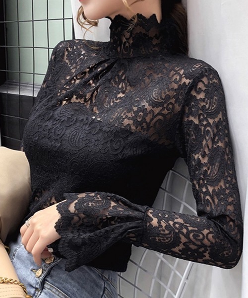 SEN TOKYO（セントーキョー）の「袖フレア ギャザーレースシアートップス（Tシャツ/カットソー・レディース・ホワイト/ネイビー/ブラック/ブラウン・FREE）」の8枚目の写真