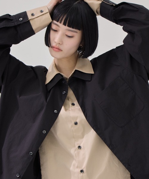 CLANE（クラネ）の「【CLANE/クラネ】TWO TONE LAYERED SHIRTS/ツートーンレイヤードシャツ（シャツ/ブラウス・レディース・ベージュ/ブラック/ブルー・1）」の2枚目の写真