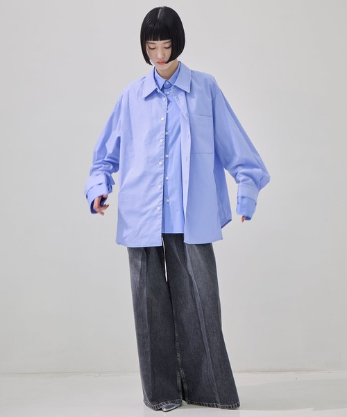 CLANE シャツ CLANE - TAILORED SATIN SHIRT - KHIKI - サテン テーラードシャツ