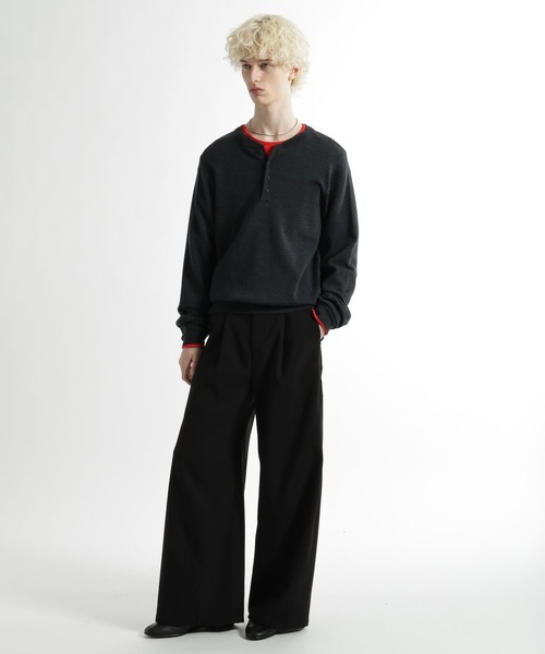 HARE（ハレ）の「Premium Woolヘンリーネックニット(HARE)（ニット/セーター・メンズ・チャコールグレー/ブラック・FREE）」の7枚目の写真