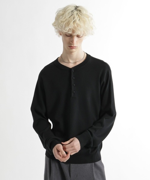 HARE（ハレ）の「Premium Woolヘンリーネックニット(HARE)（ニット/セーター・メンズ・チャコールグレー/ブラック・FREE）」の9枚目の写真