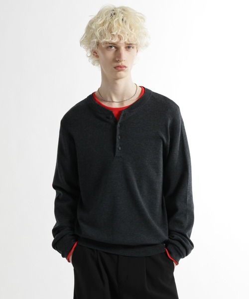 HARE（ハレ）の「Premium Woolヘンリーネックニット(HARE)（ニット/セーター・メンズ・チャコールグレー/ブラック・FREE）」の10枚目の写真