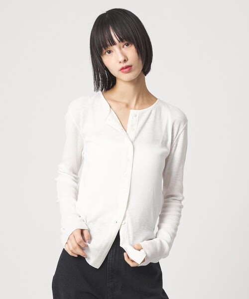 EMMEL REFINES（エメルリファインズ）の「＜EMMEL REFINES＞EM スラブテレコ カット カーディガン（カーディガン/ボレロ・レディース・オフホワイト/ライトブルー/ライトピンク・FREE）」の21枚目の写真