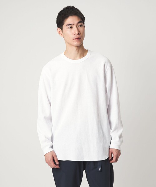 green label relaxing（グリーンレーベルリラクシング）の「ドライワッフル クルーネック Tシャツ -吸水速乾-（Tシャツ/カットソー・メンズ・ライトグレー/ホワイト/ブラック・M/XL/L/XXL/S）」の2枚目の写真