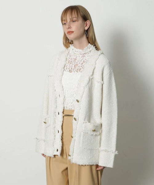 CADUNE（カデュネ）の「フリンジニットカーデ（ニット/セーター・レディース・ライトブルー/ネイビー/ホワイト・38）」の2枚目の写真