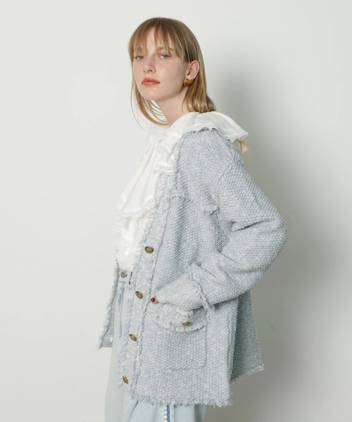 CADUNE（カデュネ）の「フリンジニットカーデ（ニット/セーター・レディース・ライトブルー/ネイビー/ホワイト・38）」の3枚目の写真