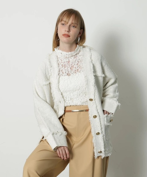 CADUNE（カデュネ）の「フリンジニットカーデ（ニット/セーター・レディース・ライトブルー/ネイビー/ホワイト・38）」の5枚目の写真