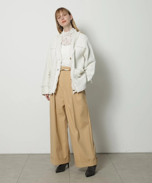 CADUNE（カデュネ）の「フリンジニットカーデ（ニット/セーター・レディース・ライトブルー/ネイビー/ホワイト・38）」の7枚目の写真