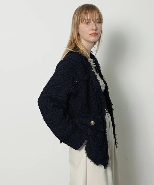 CADUNE（カデュネ）の「フリンジニットカーデ（ニット/セーター・レディース・ライトブルー/ネイビー/ホワイト・38）」の8枚目の写真