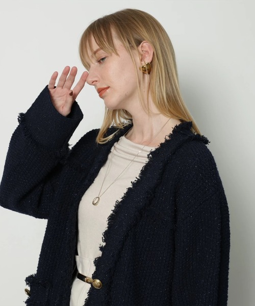 CADUNE（カデュネ）の「フリンジニットカーデ（ニット/セーター・レディース・ライトブルー/ネイビー/ホワイト・38）」の9枚目の写真