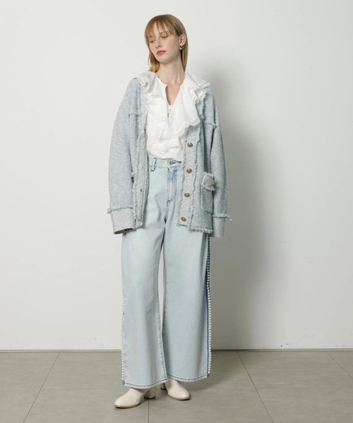 CADUNE（カデュネ）の「フリンジニットカーデ（ニット/セーター・レディース・ライトブルー/ネイビー/ホワイト・38）」の12枚目の写真