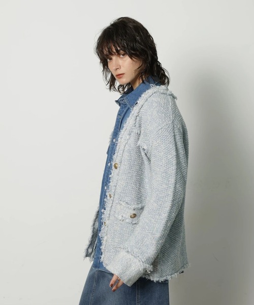 CADUNE（カデュネ）の「フリンジニットカーデ（ニット/セーター・レディース・ライトブルー/ネイビー/ホワイト・38）」の13枚目の写真