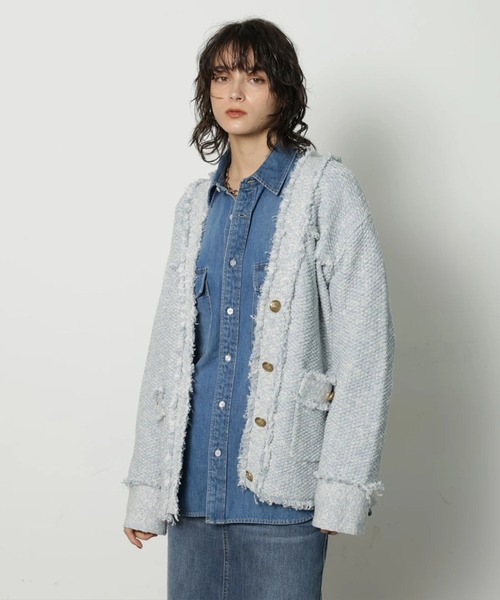 CADUNE（カデュネ）の「フリンジニットカーデ（ニット/セーター・レディース・ライトブルー/ネイビー/ホワイト・38）」の14枚目の写真