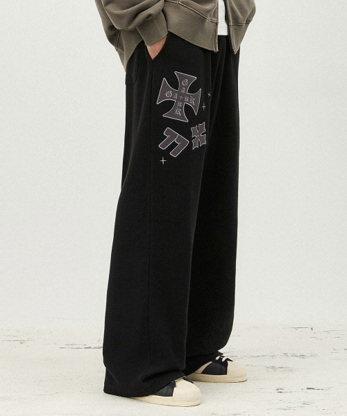 GAKKAI UNIONS(ガッカイユニオンズ)の「カシアワッフルワイドパンツブラック(スウェットパンツ・メンズ・その他・S/M/L)」の1枚目の写真