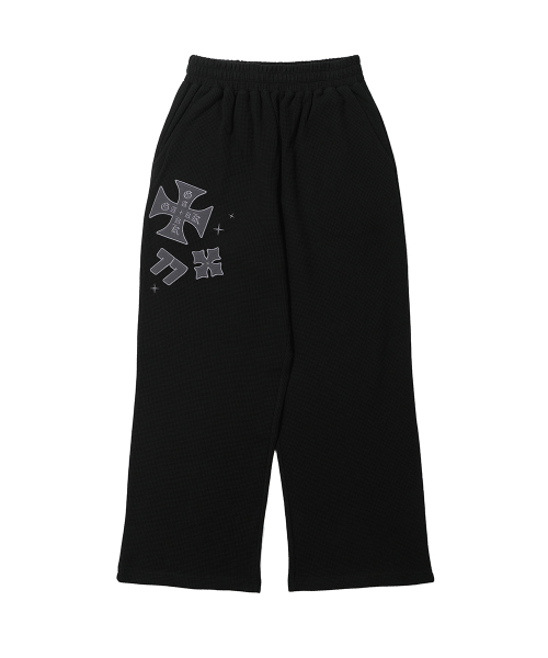GAKKAI UNIONS(ガッカイユニオンズ)の「カシアワッフルワイドパンツブラック(スウェットパンツ・メンズ・その他・S/M/L)」の2枚目の写真