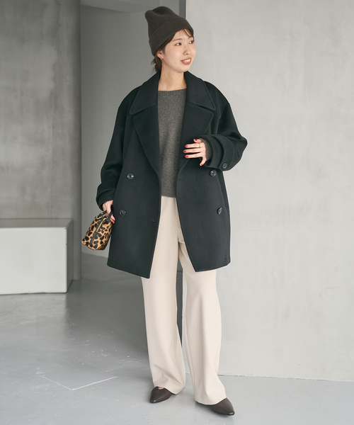 Spick & Span（スピックアンドスパン）の「《追加》S160ビーバーPコート（ピーコート・レディース・ブラック/チャコールグレー・36/38）」の3枚目の写真