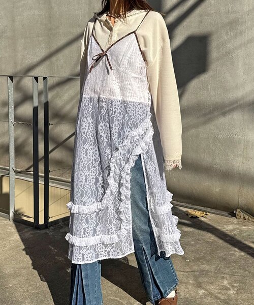 CIAOPANIC（チャオパニック）の「チェックパイピングレースキャミワンピース（ワンピース・レディース・ブラック/ホワイト・ONE SIZE）」の5枚目の写真