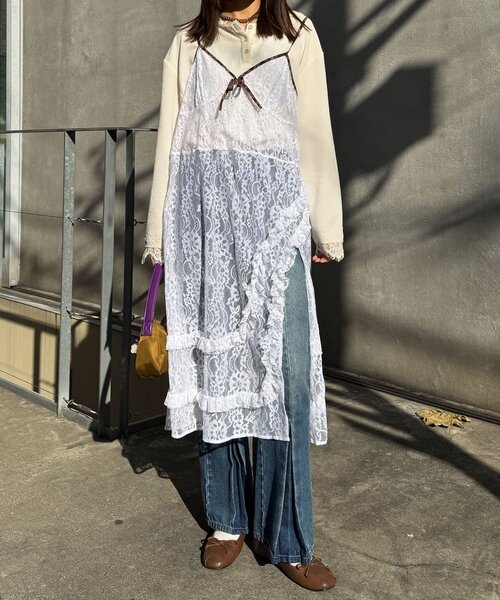 CIAOPANIC（チャオパニック）の「チェックパイピングレースキャミワンピース（ワンピース・レディース・ブラック/ホワイト・ONE SIZE）」の7枚目の写真