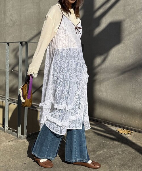 CIAOPANIC（チャオパニック）の「チェックパイピングレースキャミワンピース（ワンピース・レディース・ブラック/ホワイト・ONE SIZE）」の8枚目の写真