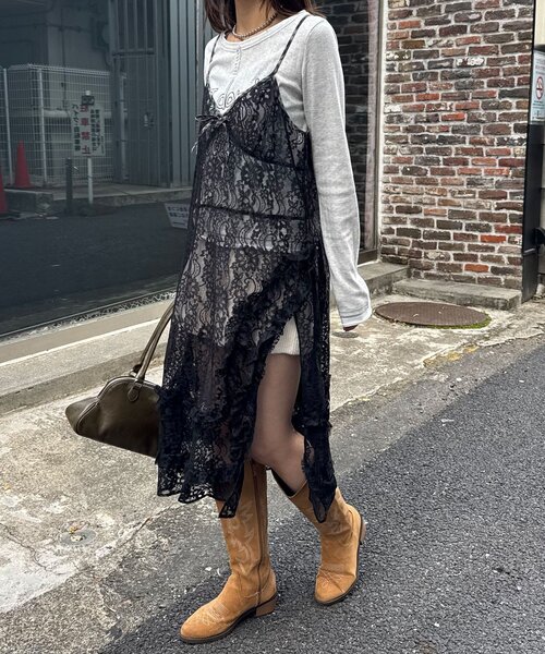 CIAOPANIC（チャオパニック）の「チェックパイピングレースキャミワンピース（ワンピース・レディース・ブラック/ホワイト・ONE SIZE）」の15枚目の写真