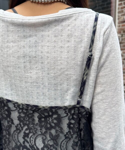 CIAOPANIC（チャオパニック）の「チェックパイピングレースキャミワンピース（ワンピース・レディース・ブラック/ホワイト・ONE SIZE）」の17枚目の写真