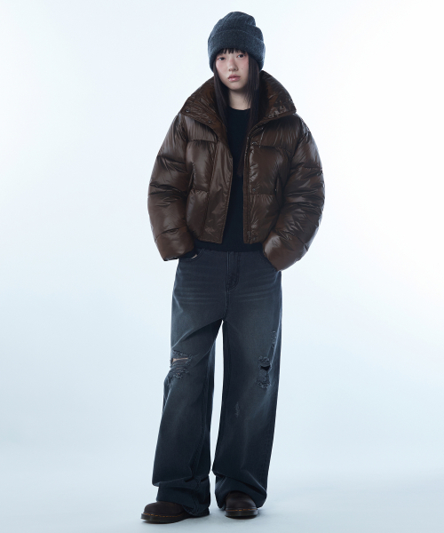 MUSINSA STANDARD WOMAN（ムシンサスタンダードウーマン）の「ウィメンズデイリープファーグロッシーショートダウンジャケット[ブラウン]（ダウンジャケット/コート・レディース・その他・LARGE/MEDIUM/SMALL/X-SMALL）」の3枚目の写真