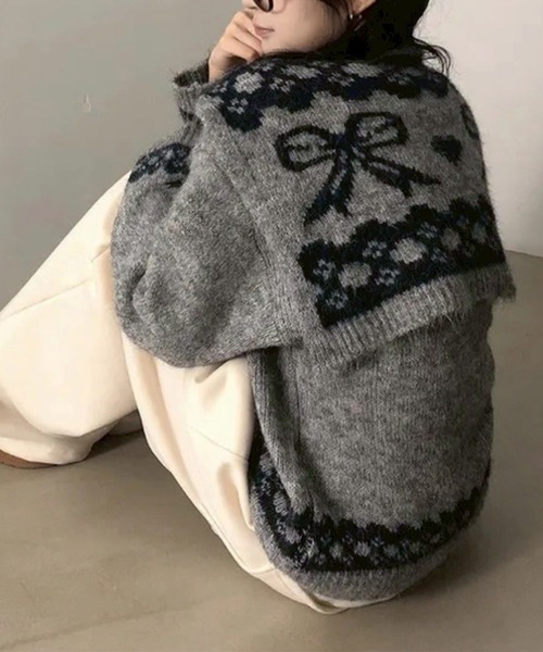 leune(ルネ)の「リボンジャガードストールセットVネックニット/オーバーサイズニットプルオーバー(ニット/セーター・レディース・ベージュ/グレー・FREE)」の12枚目の写真