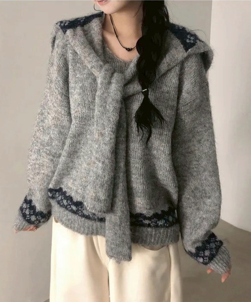 leune(ルネ)の「リボンジャガードストールセットVネックニット/オーバーサイズニットプルオーバー(ニット/セーター・レディース・ベージュ/グレー・FREE)」の19枚目の写真