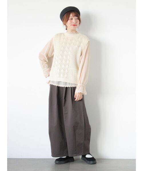 Samansa Mos2（サマンサ モスモス）の「【M/Lサイズ】タックワイドパンツ（その他パンツ・レディース・ベージュ/チャコールグレー/カーキ・L/M）」の8枚目の写真