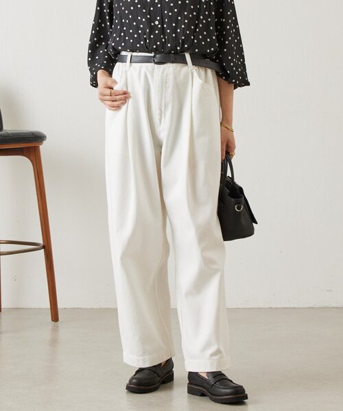 BEARDSLEY（ビアズリー）の「フルカワコラボ ルーズタックデニム（デニムパンツ・レディース・ホワイト/インディゴブルー・1/2）」の12枚目の写真