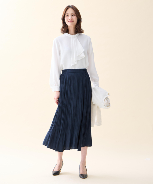 A/C DESIGN BY ALPHA CUBIC(エーシーデザインバイアルファキュービック)の「プリーツスカート【ウエストゴム】(スカート・レディース・ベージュ/ネイビー・M/L)」の5枚目の写真
