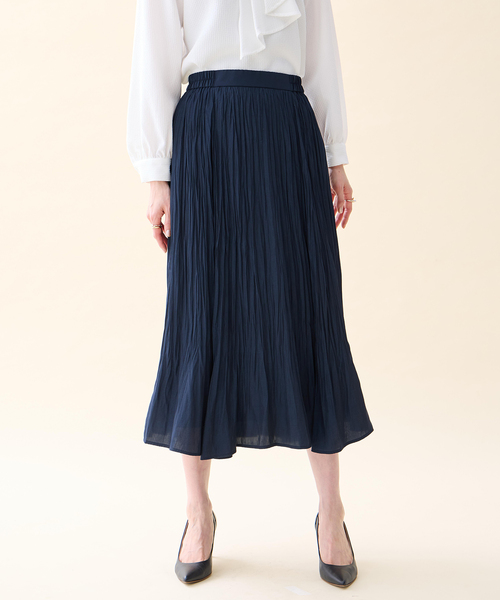 A/C DESIGN BY ALPHA CUBIC(エーシーデザインバイアルファキュービック)の「プリーツスカート【ウエストゴム】(スカート・レディース・ベージュ/ネイビー・M/L)」の2枚目の写真